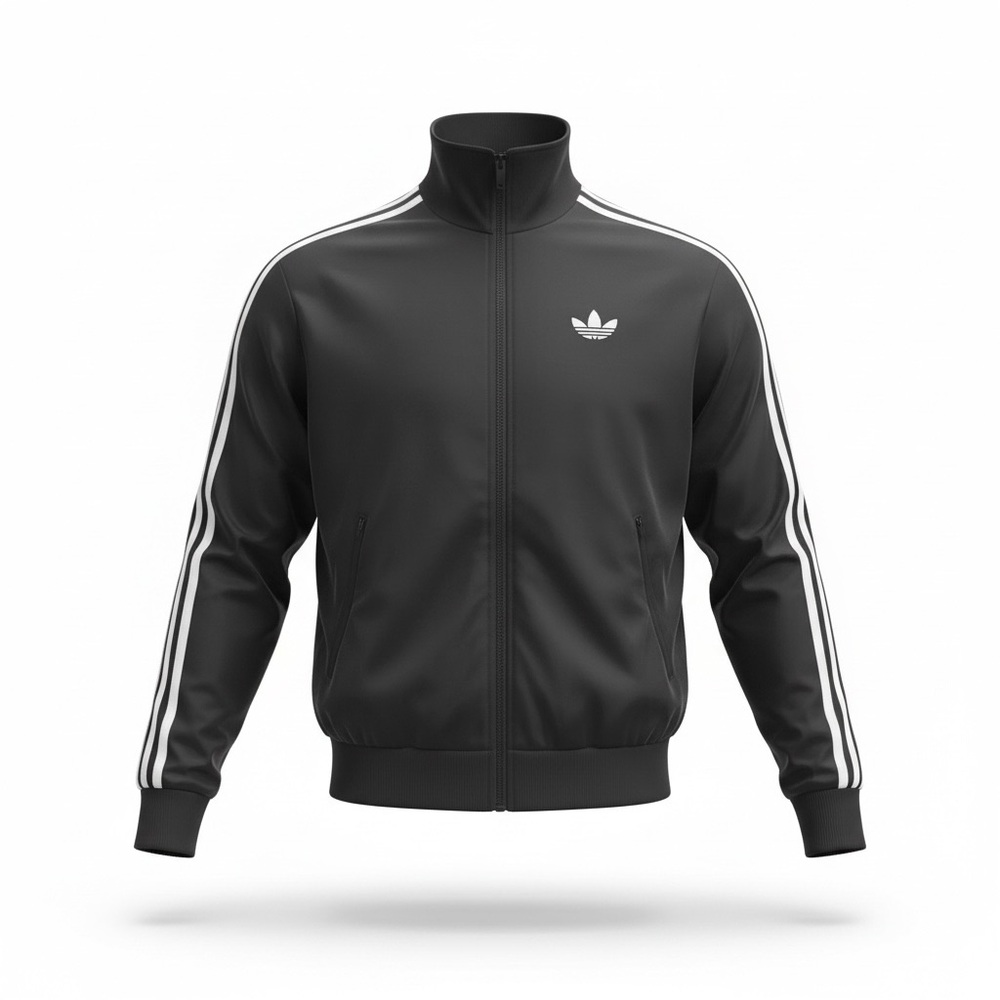 Adidas Men's Black Track Jacket with White Stripes
